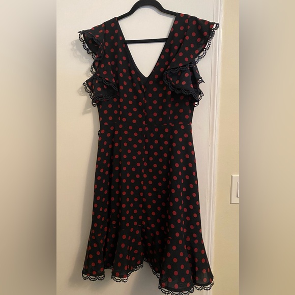 BB Dakota Polka Dot Ring The Alarm Knee Length Ruffled Dress size 12 - Picture 7 of 10
